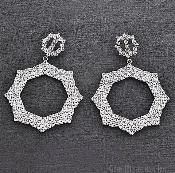 GemMartUSA Earrings Black Plated Studded With Micro Pave White Topaz 58x36mm Dangle Earring GemMartUSA Earrings Black Plated Studded With Micro Pave White Topaz 58x36mm Dangle Earring