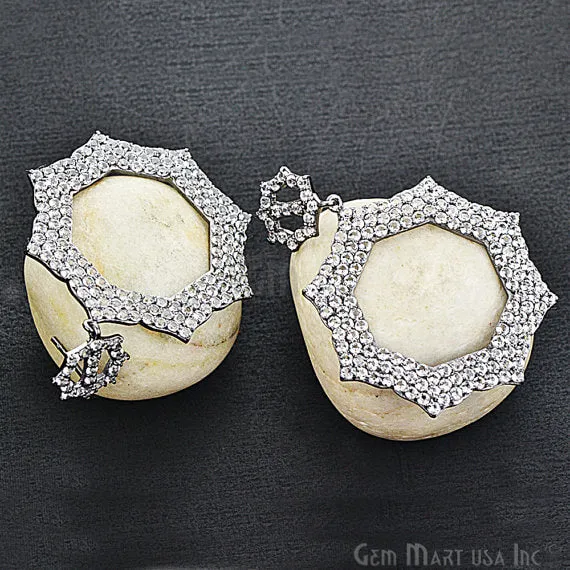 GemMartUSA Earrings Black Plated Studded With Micro Pave White Topaz 58x36mm Dangle Earring