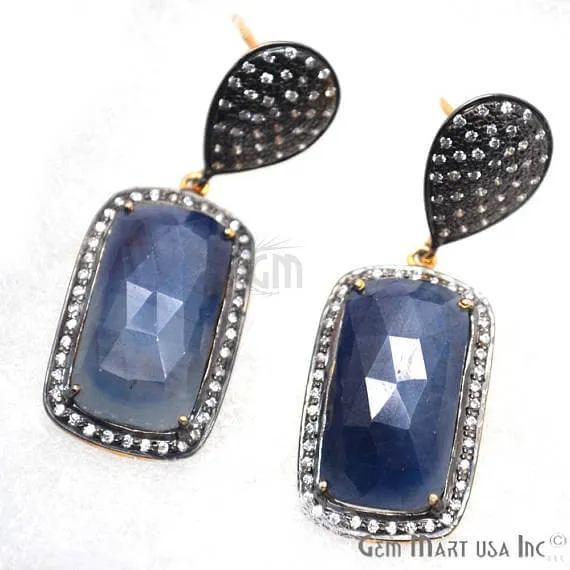 GemMartUSA Earrings Blue Sapphire With Cubic Zirconia Pave Diamond 45x16mmGold Vermeil Dangle Drop Stud Earring GemMartUSA Earrings Blue Sapphire With Cubic Zirconia Pave Diamond 45x16mmGold Vermeil Dangle Drop Stud Earring