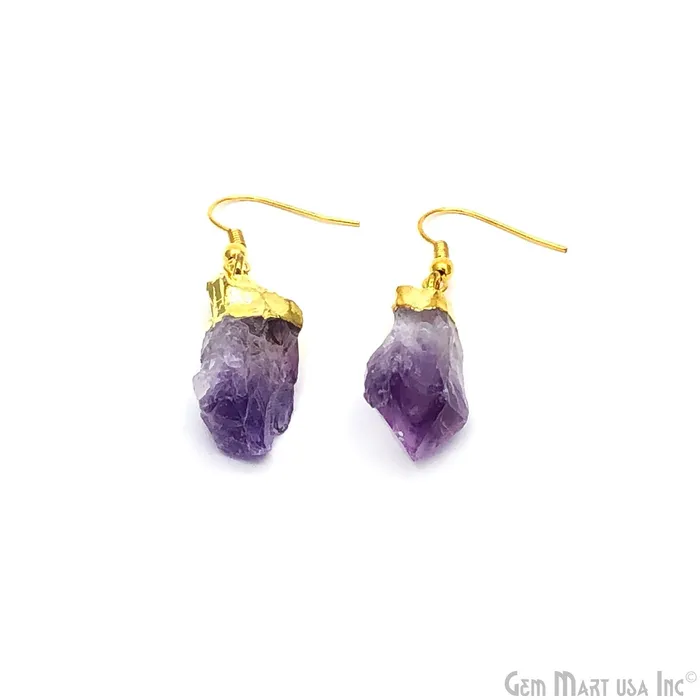 GemmartUSA Earrings Rough Amethyst 20x15mm Gold Plated Hook Earring