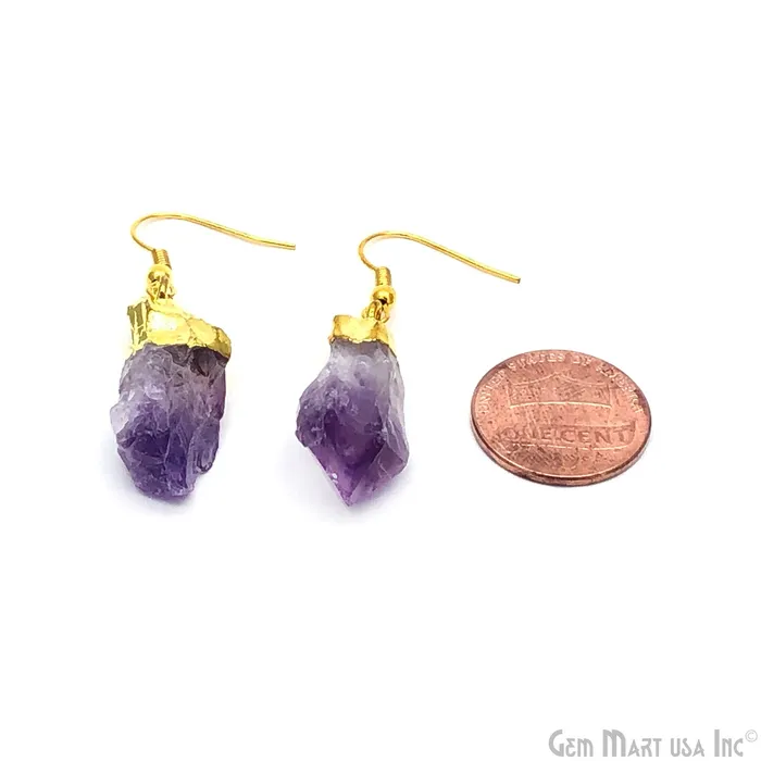 GemmartUSA Earrings Rough Amethyst 20x15mm Gold Plated Hook Earring GemmartUSA Earrings Rough Amethyst 20x15mm Gold Plated Hook Earring