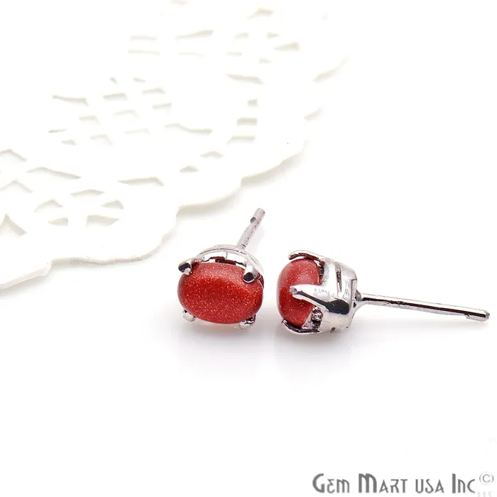 GemMartUSA Earrings Sunstone 6x4mm Sterling Silver Oval Shape Prong Setting Stud Earring GemMartUSA Earrings Sunstone 6x4mm Sterling Silver Oval Shape Prong Setting Stud Earring