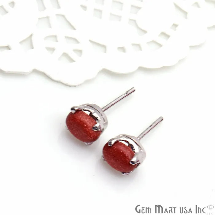 GemMartUSA Earrings Sunstone 6x4mm Sterling Silver Oval Shape Prong Setting Stud Earring GemMartUSA Earrings Sunstone 6x4mm Sterling Silver Oval Shape Prong Setting Stud Earring