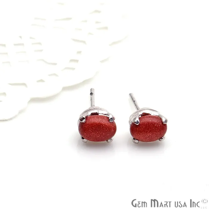 GemMartUSA Earrings Sunstone 6x4mm Sterling Silver Oval Shape Prong Setting Stud Earring GemMartUSA Earrings Sunstone 6x4mm Sterling Silver Oval Shape Prong Setting Stud Earring