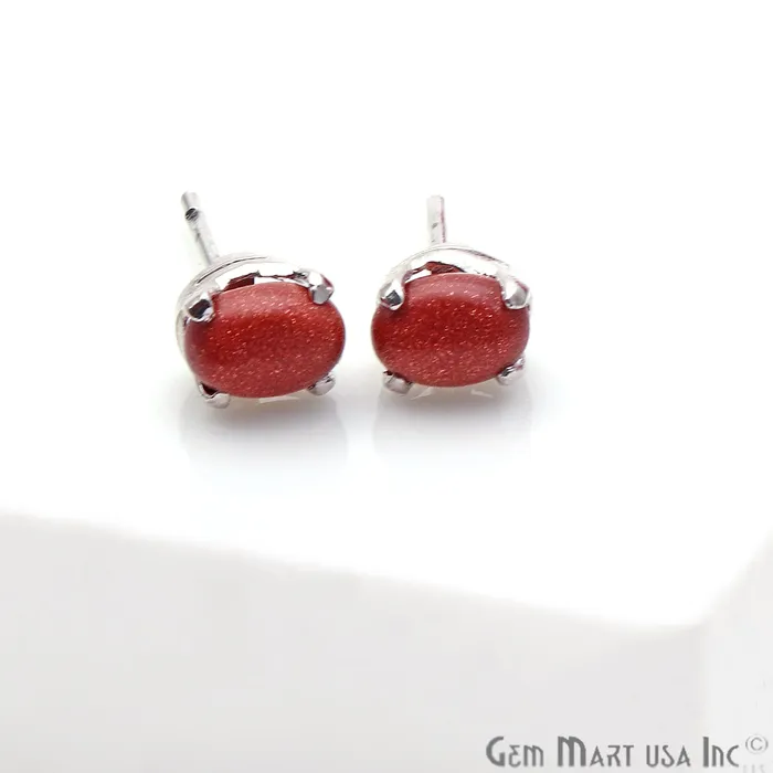GemMartUSA Earrings Sunstone 6x4mm Sterling Silver Oval Shape Prong Setting Stud Earring GemMartUSA Earrings Sunstone 6x4mm Sterling Silver Oval Shape Prong Setting Stud Earring