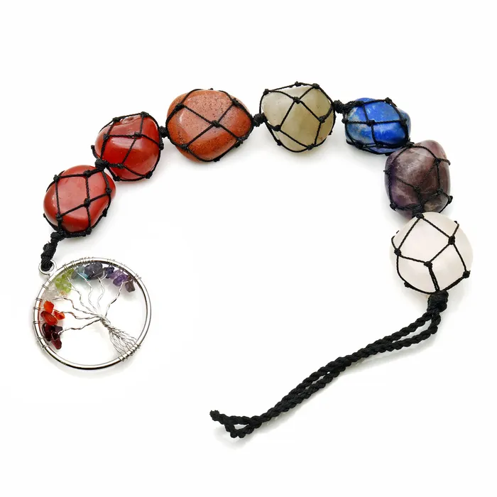 GemMartUSA Necklaces 7 Chakra Of Life Healing Tumble Gemstones On A String 27x21mm Free Form Gemstones Round Tree Of Life Pendant 11 Inch GemMartUSA Necklaces 7 Chakra Of Life Healing Tumble Gemstones On A String 27x21mm Free Form Gemstones Round Tree Of Life Pendant 11 Inch