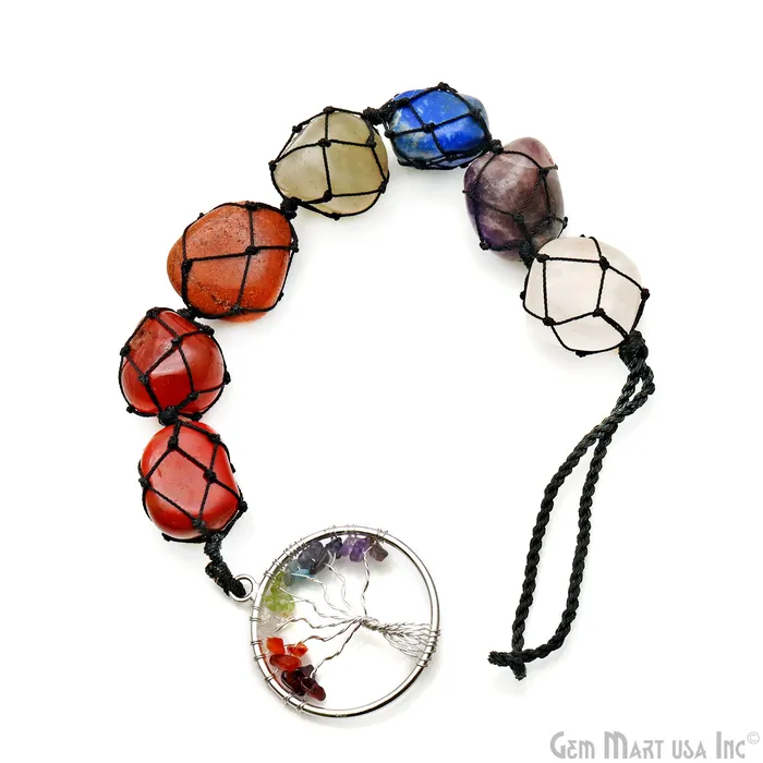 GemMartUSA Necklaces 7 Chakra Of Life Healing Tumble Gemstones On A String 27x21mm Free Form Gemstones Round Tree Of Life Pendant 11 Inch GemMartUSA Necklaces 7 Chakra Of Life Healing Tumble Gemstones On A String 27x21mm Free Form Gemstones Round Tree Of Life Pendant 11 Inch
