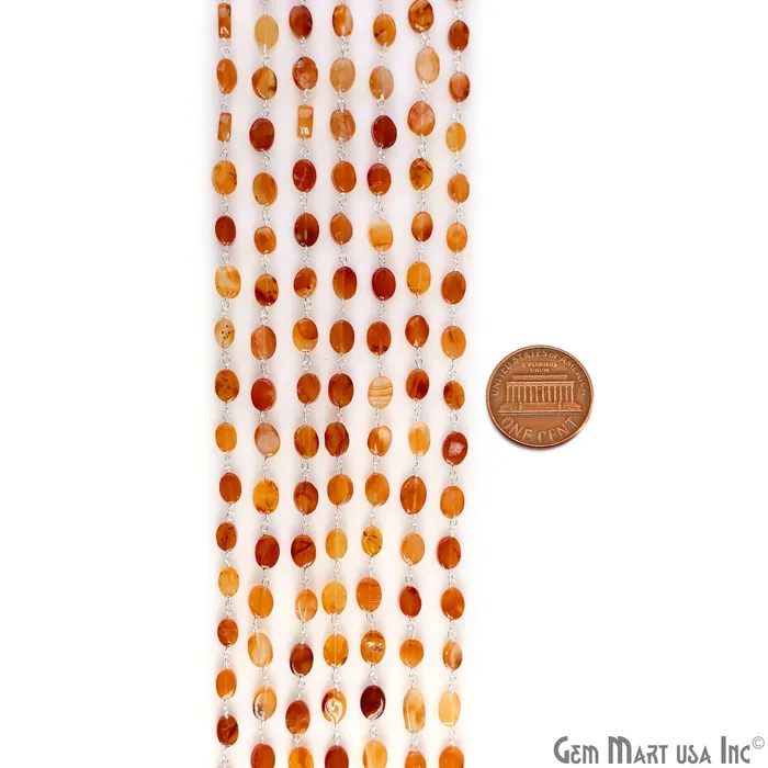 GemMartUSA Necklaces Carnelian Tumbled Beads 12x5mm Silver Plated Wire Wrapped Rosary Chain