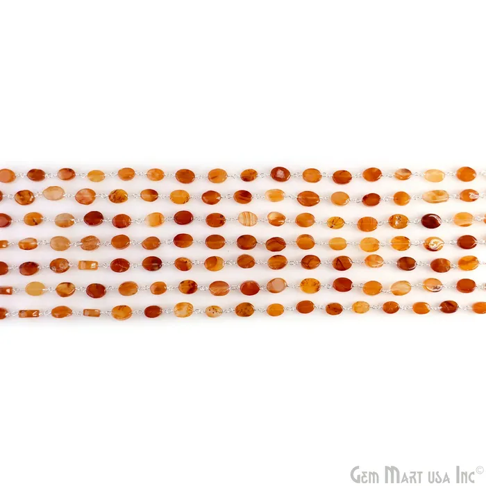 GemMartUSA Necklaces Carnelian Tumbled Beads 12x5mm Silver Plated Wire Wrapped Rosary Chain