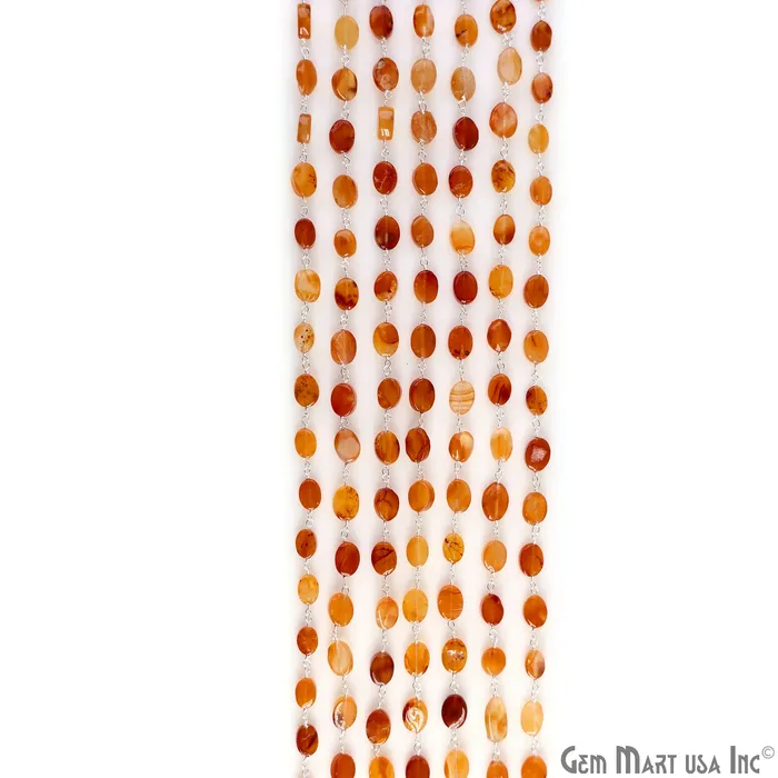 GemMartUSA Necklaces Carnelian Tumbled Beads 12x5mm Silver Plated Wire Wrapped Rosary Chain
