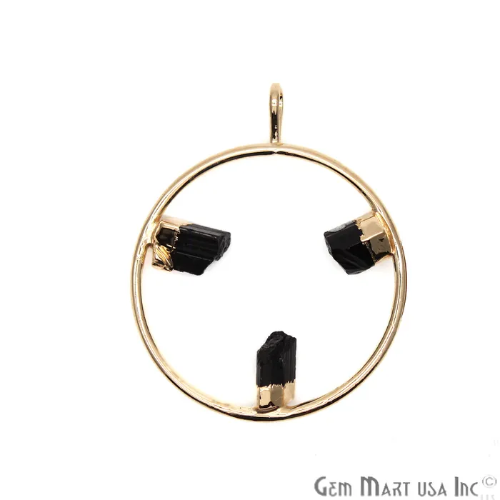 GemMartUSA Necklaces DIY Stalagmite Black Tourmaline Triple Point Gold Plated Necklace Pendant