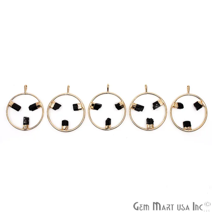 GemMartUSA Necklaces DIY Stalagmite Black Tourmaline Triple Point Gold Plated Necklace Pendant