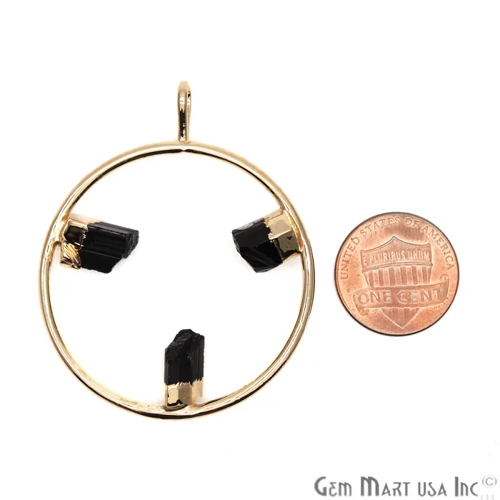 GemMartUSA Necklaces DIY Stalagmite Black Tourmaline Triple Point Gold Plated Necklace Pendant