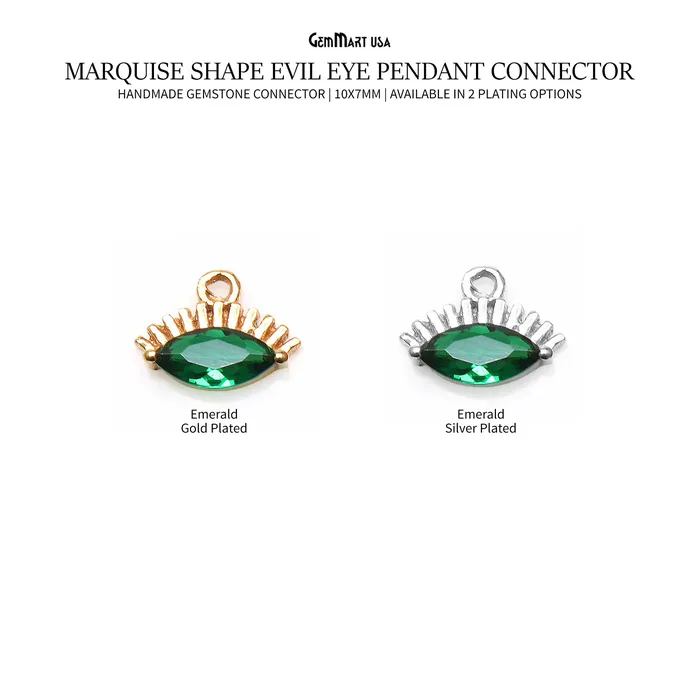 GemMartUSA Necklaces Emerald Evil Eye Marquise Gemstone 10x7mm Gold Plated Pendant Connector GemMartUSA Necklaces Emerald Evil Eye Marquise Gemstone 10x7mm Gold Plated Pendant Connector