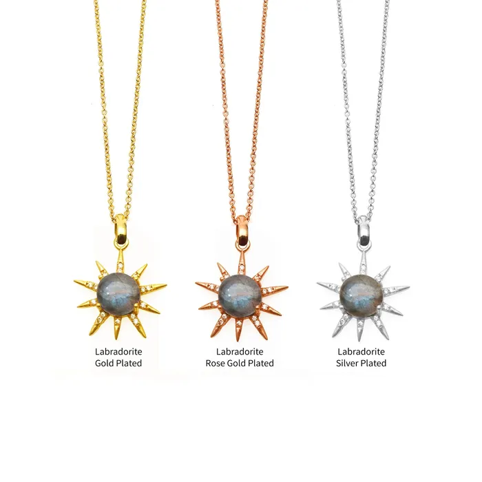 GemMartUSA Necklaces Gemstone Rising Sun Connector Sunburst Pendant Gold Plated 9mm GemMartUSA Necklaces Gemstone Rising Sun Connector Sunburst Pendant Gold Plated 9mm