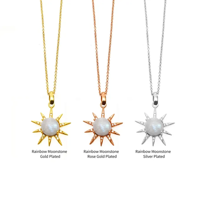 GemMartUSA Necklaces Gemstone Rising Sun Connector Sunburst Pendant Gold Plated 9mm GemMartUSA Necklaces Gemstone Rising Sun Connector Sunburst Pendant Gold Plated 9mm