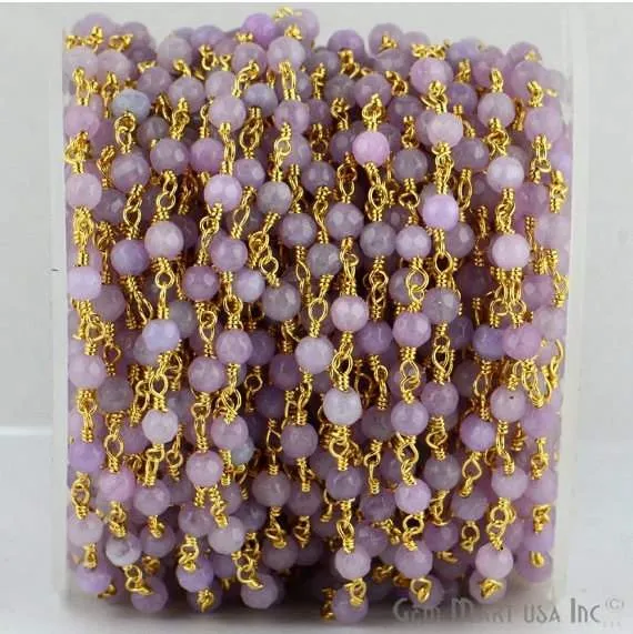 GemmartUSA Necklaces Light Lavender Jade 4mm Beads Gold Plated Wire Wrapped Rosary Chain GemmartUSA Necklaces Light Lavender Jade 4mm Beads Gold Plated Wire Wrapped Rosary Chain