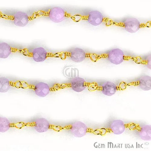 GemmartUSA Necklaces Light Lavender Jade 4mm Beads Gold Plated Wire Wrapped Rosary Chain GemmartUSA Necklaces Light Lavender Jade 4mm Beads Gold Plated Wire Wrapped Rosary Chain