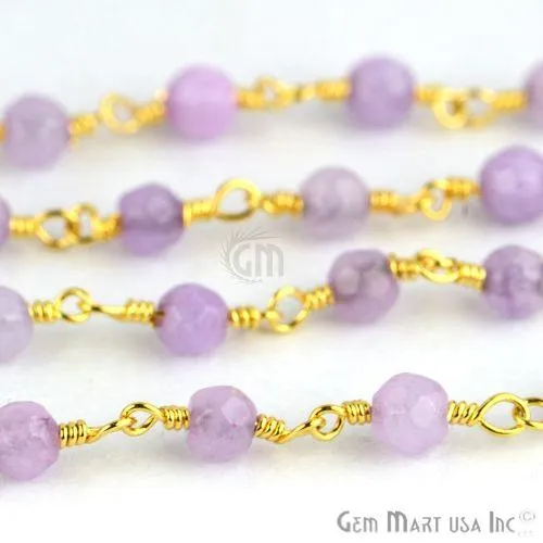 GemmartUSA Necklaces Light Lavender Jade 4mm Beads Gold Plated Wire Wrapped Rosary Chain GemmartUSA Necklaces Light Lavender Jade 4mm Beads Gold Plated Wire Wrapped Rosary Chain