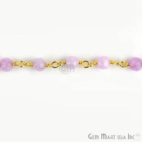 GemmartUSA Necklaces Light Lavender Jade 4mm Beads Gold Plated Wire Wrapped Rosary Chain GemmartUSA Necklaces Light Lavender Jade 4mm Beads Gold Plated Wire Wrapped Rosary Chain