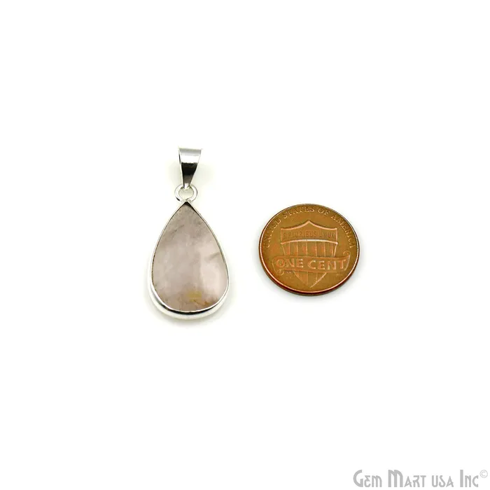 GemMartUSA Necklaces Rose Quartz Gemstone Pears 29x15mm Sterling Silver Necklace Pendant 1PC