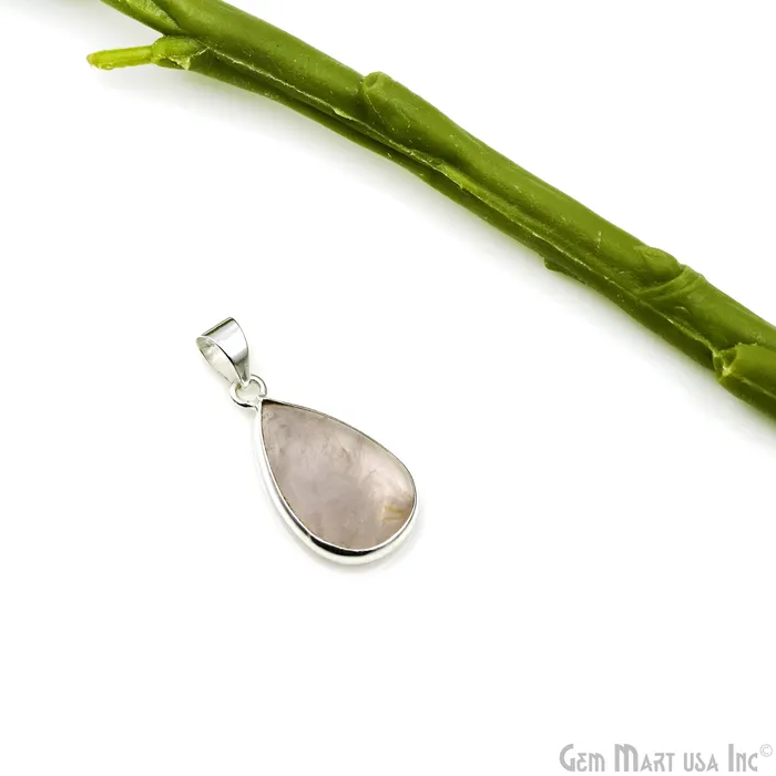 GemMartUSA Necklaces Rose Quartz Gemstone Pears 29x15mm Sterling Silver Necklace Pendant 1PC