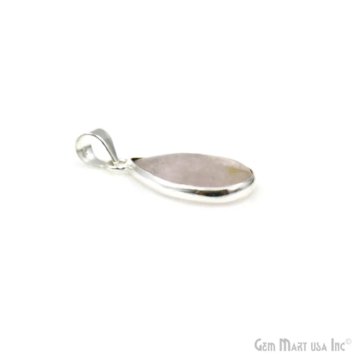 GemMartUSA Necklaces Rose Quartz Gemstone Pears 29x15mm Sterling Silver Necklace Pendant 1PC