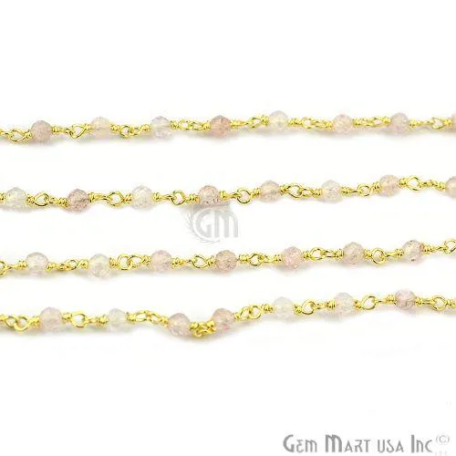 GemmartUSA Necklaces Rose Quartz Gold Plated Wire Wrapped Beads Rosary Chain GemmartUSA Necklaces Rose Quartz Gold Plated Wire Wrapped Beads Rosary Chain
