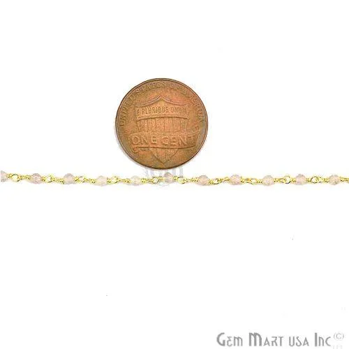 GemmartUSA Necklaces Rose Quartz Gold Plated Wire Wrapped Beads Rosary Chain GemmartUSA Necklaces Rose Quartz Gold Plated Wire Wrapped Beads Rosary Chain