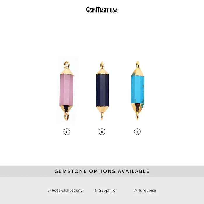 GemmartUSA PreStyled Sets Double Terminated Point 29x7mm Gold Electroplated Gemstone Connector