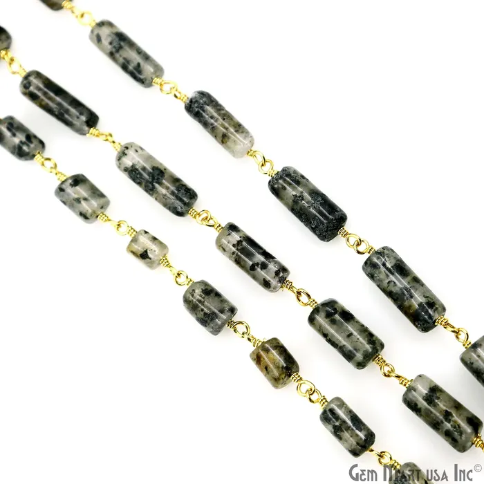 GemMartUSA PreStyled Sets Fluorite Cabochon Tumble Beads 10x5mm Gold Plated Wire Wrapped Rosary Chain GemMartUSA PreStyled Sets Fluorite Cabochon Tumble Beads 10x5mm Gold Plated Wire Wrapped Rosary Chain