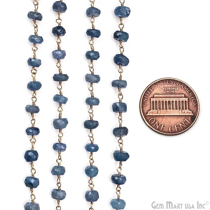 GemMartUSA PreStyled Sets Tanzanite Faceted 89mm Gold Plated Beaded Wire Wrapped Rosary Chain