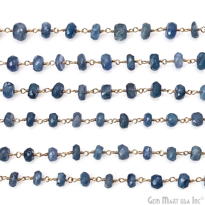 GemMartUSA PreStyled Sets Tanzanite Faceted 89mm Gold Plated Beaded Wire Wrapped Rosary Chain
