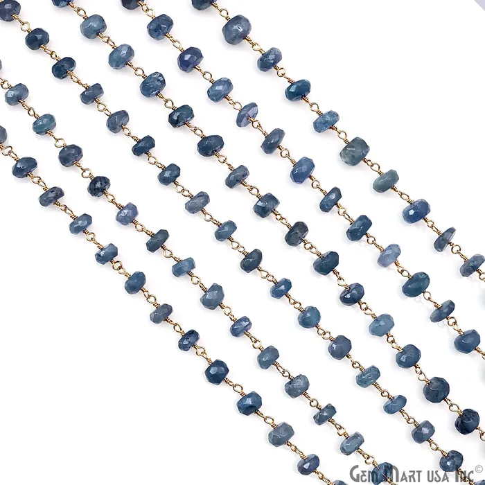 GemMartUSA PreStyled Sets Tanzanite Faceted 89mm Gold Plated Beaded Wire Wrapped Rosary Chain