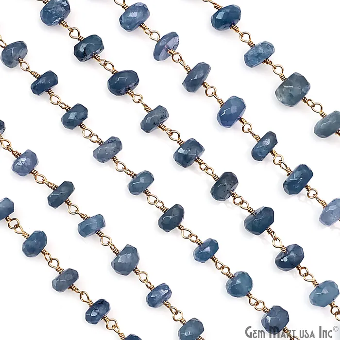 GemMartUSA PreStyled Sets Tanzanite Faceted 89mm Gold Plated Beaded Wire Wrapped Rosary Chain