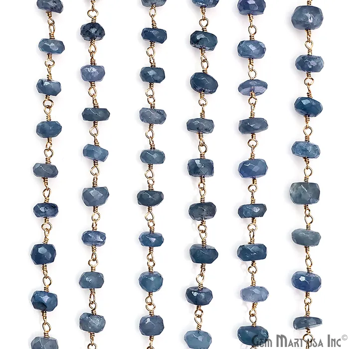 GemMartUSA PreStyled Sets Tanzanite Faceted 89mm Gold Plated Beaded Wire Wrapped Rosary Chain