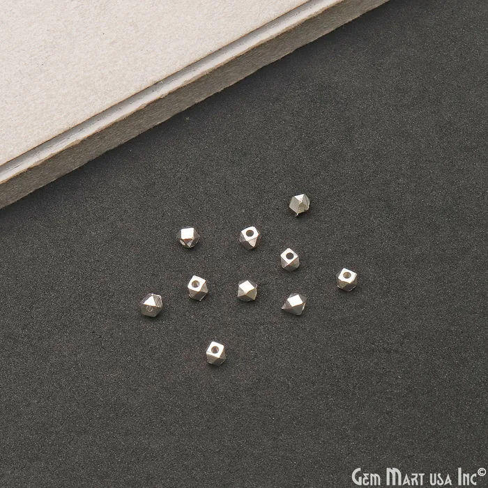GemMartUSA Rings 5pc Lot Hexagon Silver Plated 4mm Drilled Beads Finding