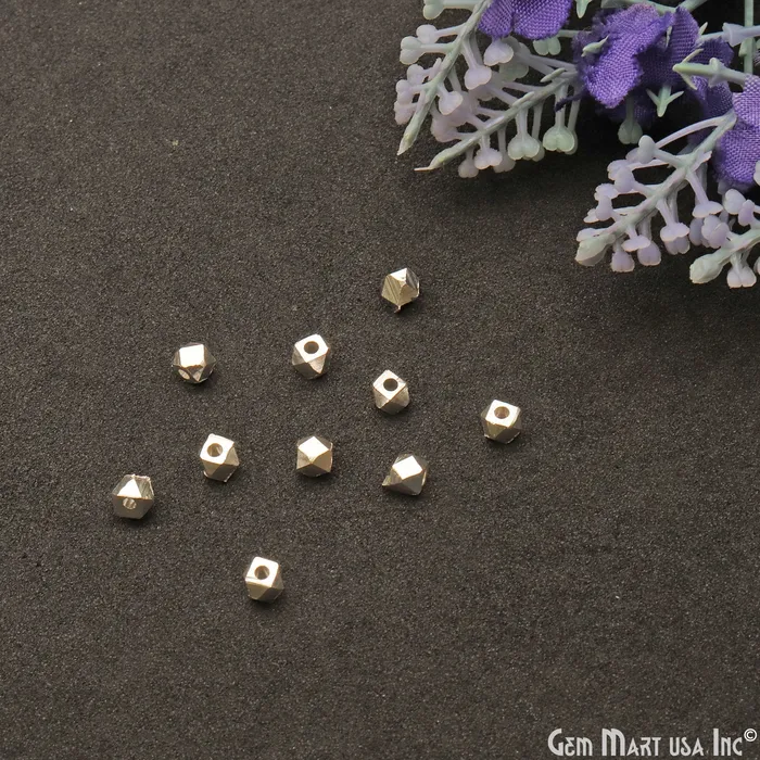 GemMartUSA Rings 5pc Lot Hexagon Silver Plated 4mm Drilled Beads Finding