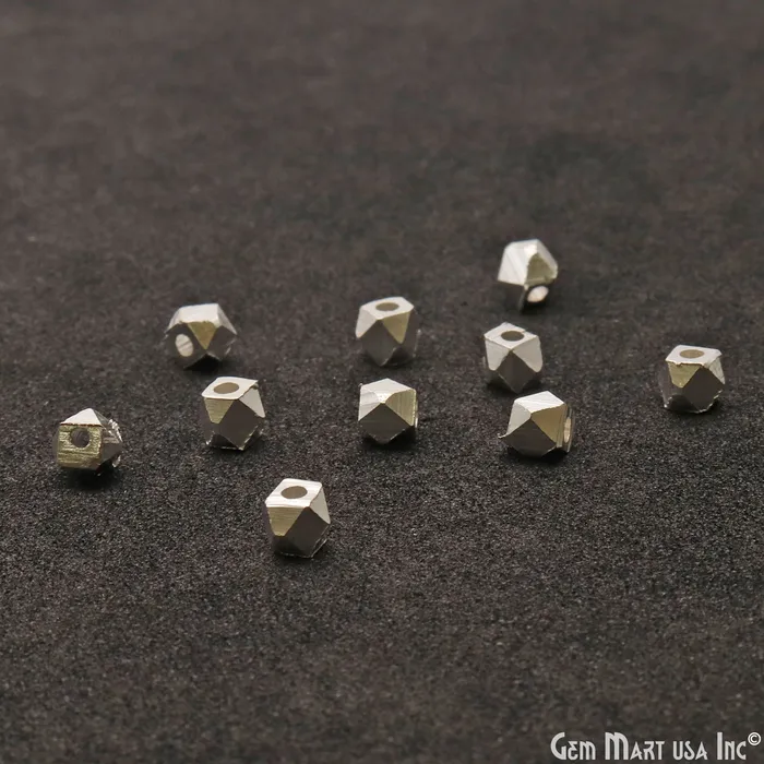 GemMartUSA Rings 5pc Lot Hexagon Silver Plated 4mm Drilled Beads Finding