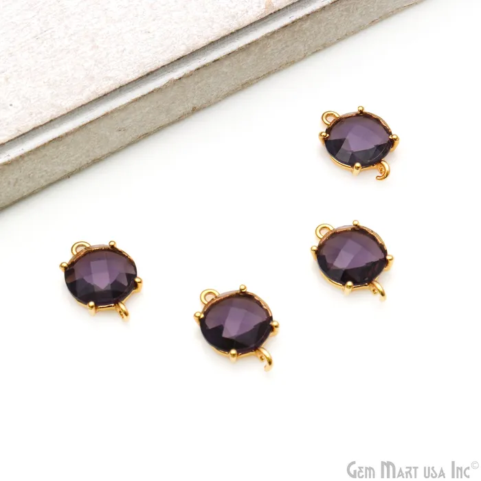 GemMartUSA Rings Faceted Round 12mm Prong Gold Plated Double Bail Connector