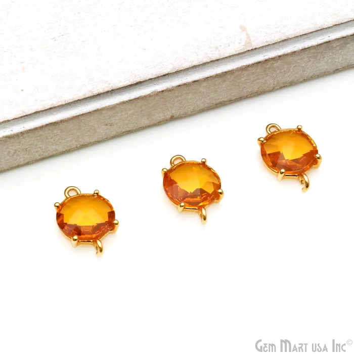 GemMartUSA Rings Faceted Round 12mm Prong Gold Plated Double Bail Connector