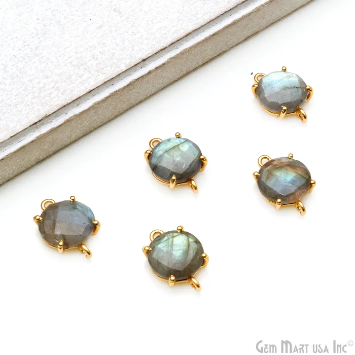 GemMartUSA Rings Faceted Round 12mm Prong Gold Plated Double Bail Connector