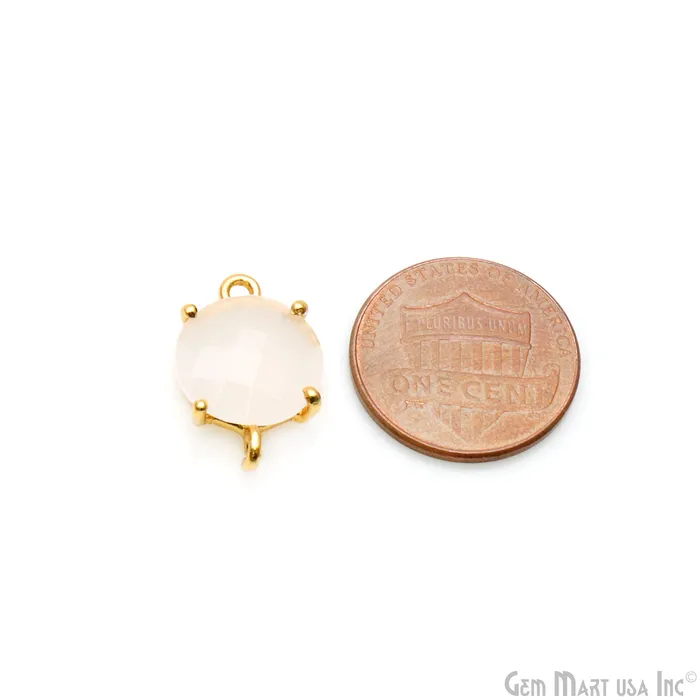 GemMartUSA Rings Faceted Round 12mm Prong Gold Plated Double Bail Connector