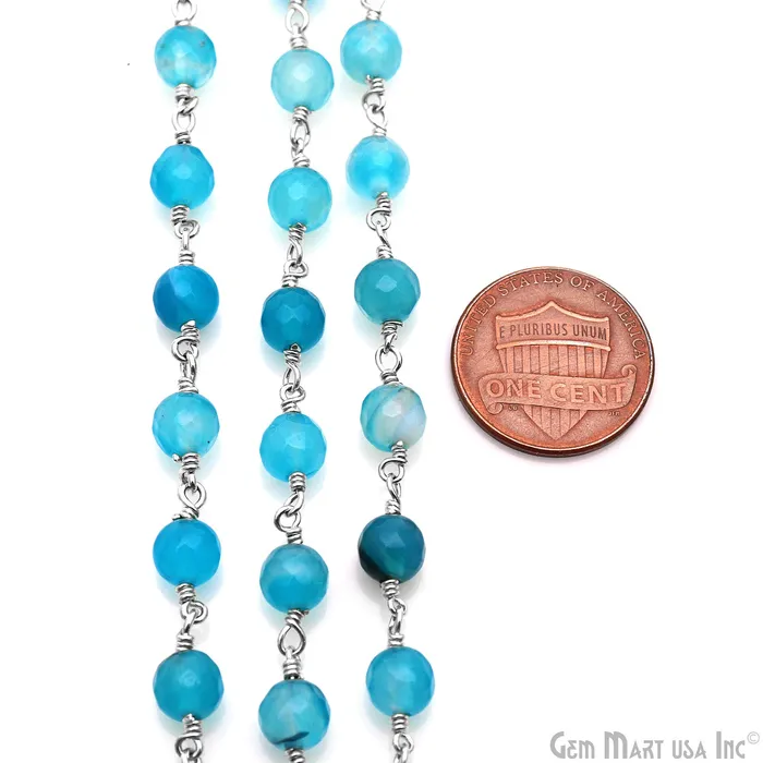 GemmartUSA Rings Sky Blue Jade 6mm Silver Plated Wire Wrapped Rosary Chain GemmartUSA Rings Sky Blue Jade 6mm Silver Plated Wire Wrapped Rosary Chain