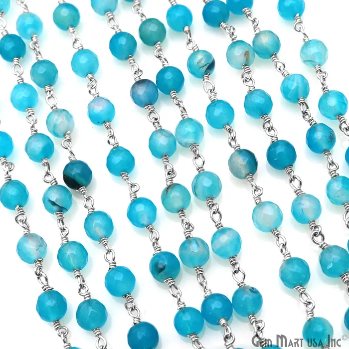 GemmartUSA Rings Sky Blue Jade 6mm Silver Plated Wire Wrapped Rosary Chain GemmartUSA Rings Sky Blue Jade 6mm Silver Plated Wire Wrapped Rosary Chain