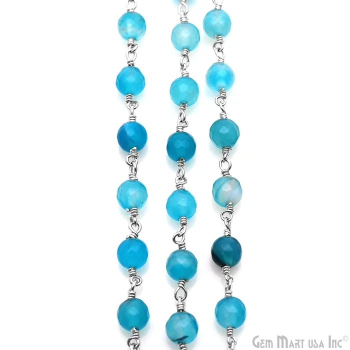 GemmartUSA Rings Sky Blue Jade 6mm Silver Plated Wire Wrapped Rosary Chain GemmartUSA Rings Sky Blue Jade 6mm Silver Plated Wire Wrapped Rosary Chain