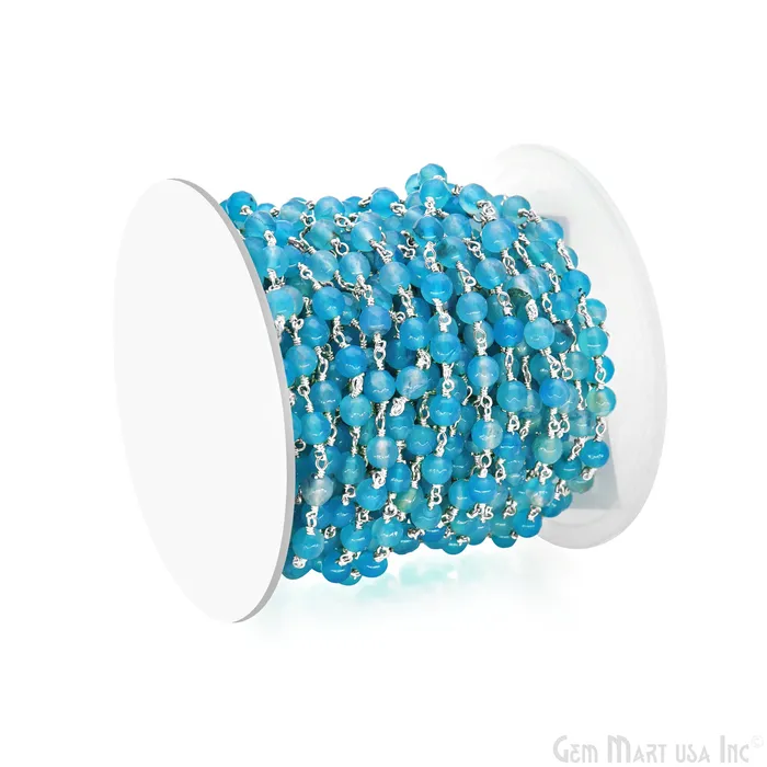 GemmartUSA Rings Sky Blue Jade 6mm Silver Plated Wire Wrapped Rosary Chain GemmartUSA Rings Sky Blue Jade 6mm Silver Plated Wire Wrapped Rosary Chain