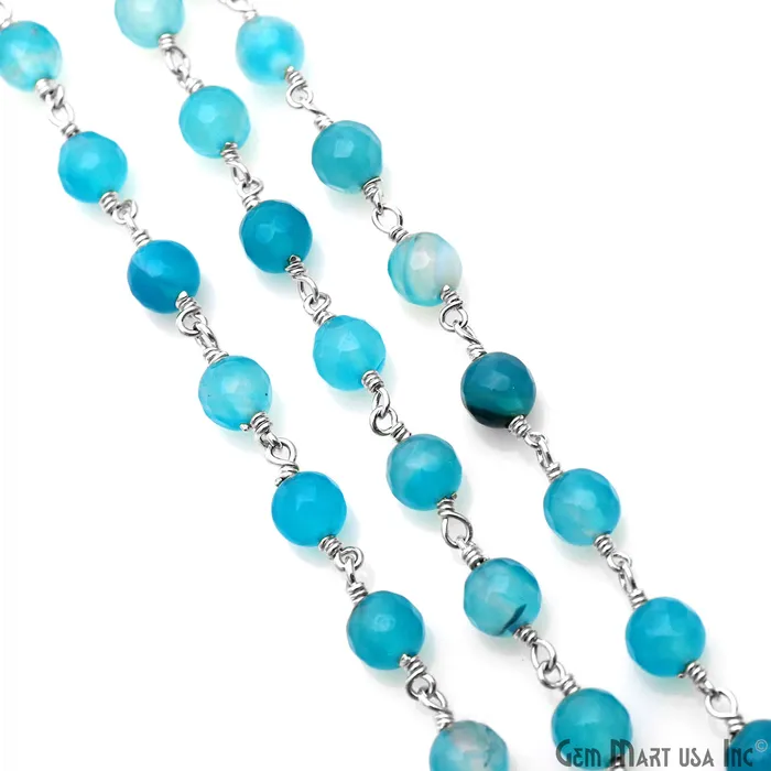 GemmartUSA Rings Sky Blue Jade 6mm Silver Plated Wire Wrapped Rosary Chain GemmartUSA Rings Sky Blue Jade 6mm Silver Plated Wire Wrapped Rosary Chain