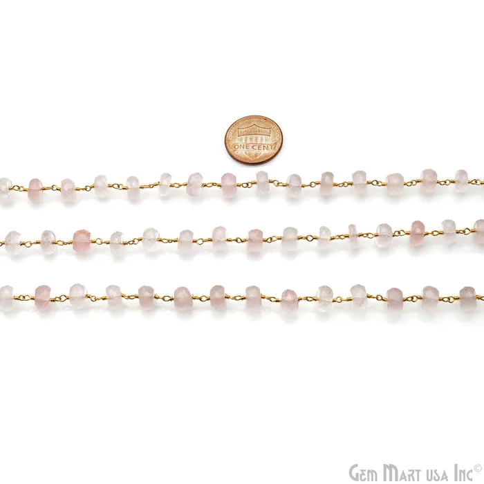 GemMartUSA Rose Quartz 78mm Beads Faceted Gold Wire Wrapped Rosary Chain Necklaces GemMartUSA Rose Quartz 78mm Beads Faceted Gold Wire Wrapped Rosary Chain Necklaces