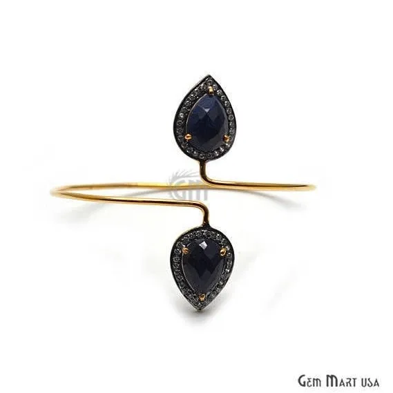 GemMartUSA Synchronised Sapphire 20x15mm Adjustable Interlock Silver Stacking Bangle Bracelet Bracelets